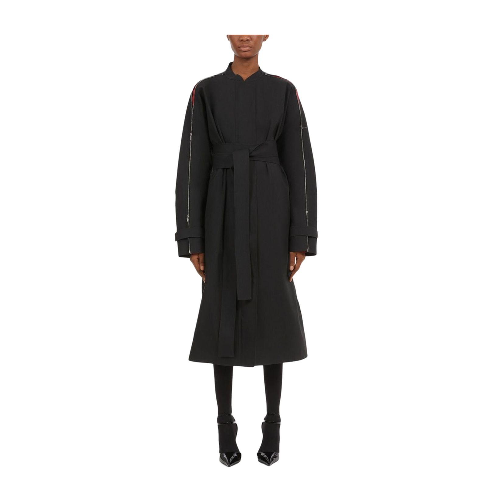Zip-Detail Belted Trench Coat
