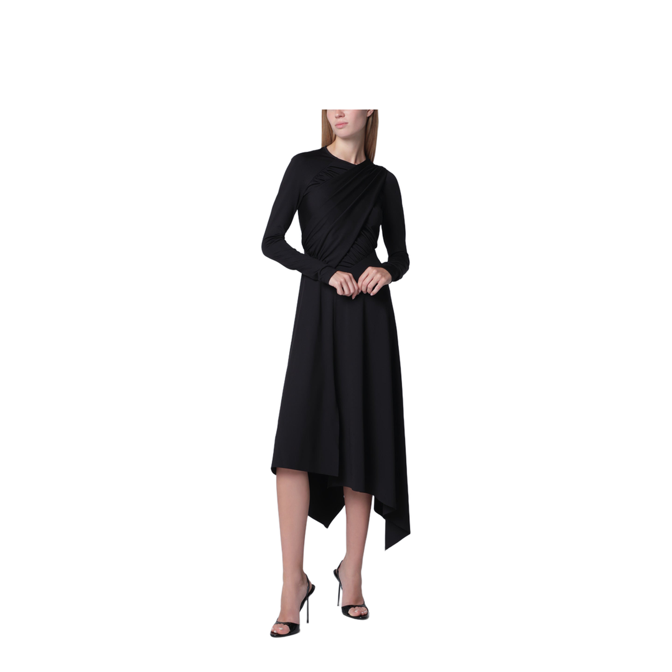 Victoria Beckham Asymmetric Draped Dress in Black Stretch Fabric – MAYFEYR