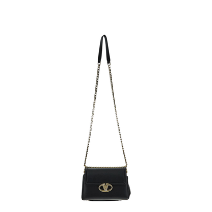 Black Leather VLogo Shoulder Bag