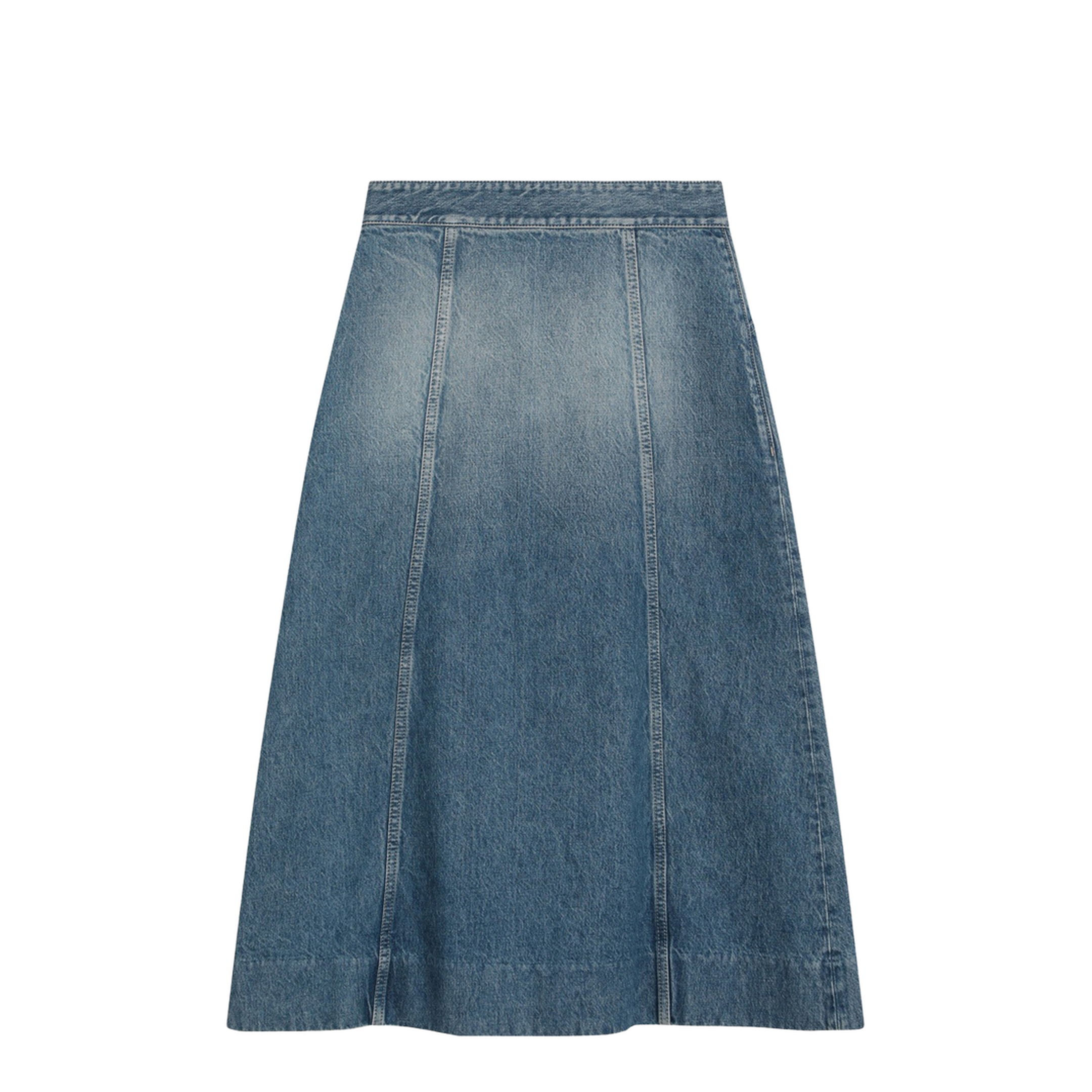 Washed Denim Midi Skirt