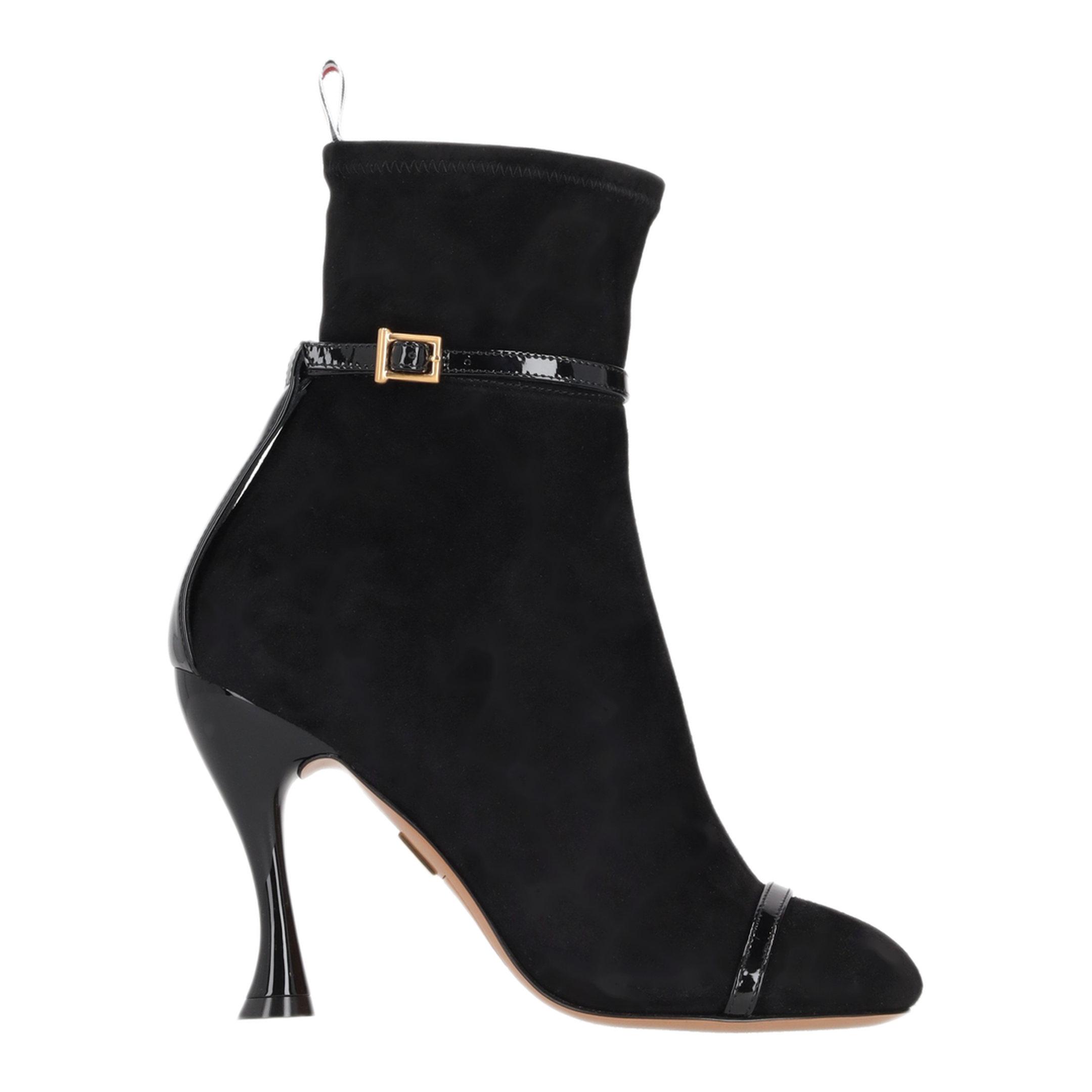 MAYFEYR - Thom Browne - Trompe L'Oeil 4-Bar Sandal Ankle Boot W/ 105Mm Round Curved Heel In Stretch Soft Suede - FFB263AL0178001