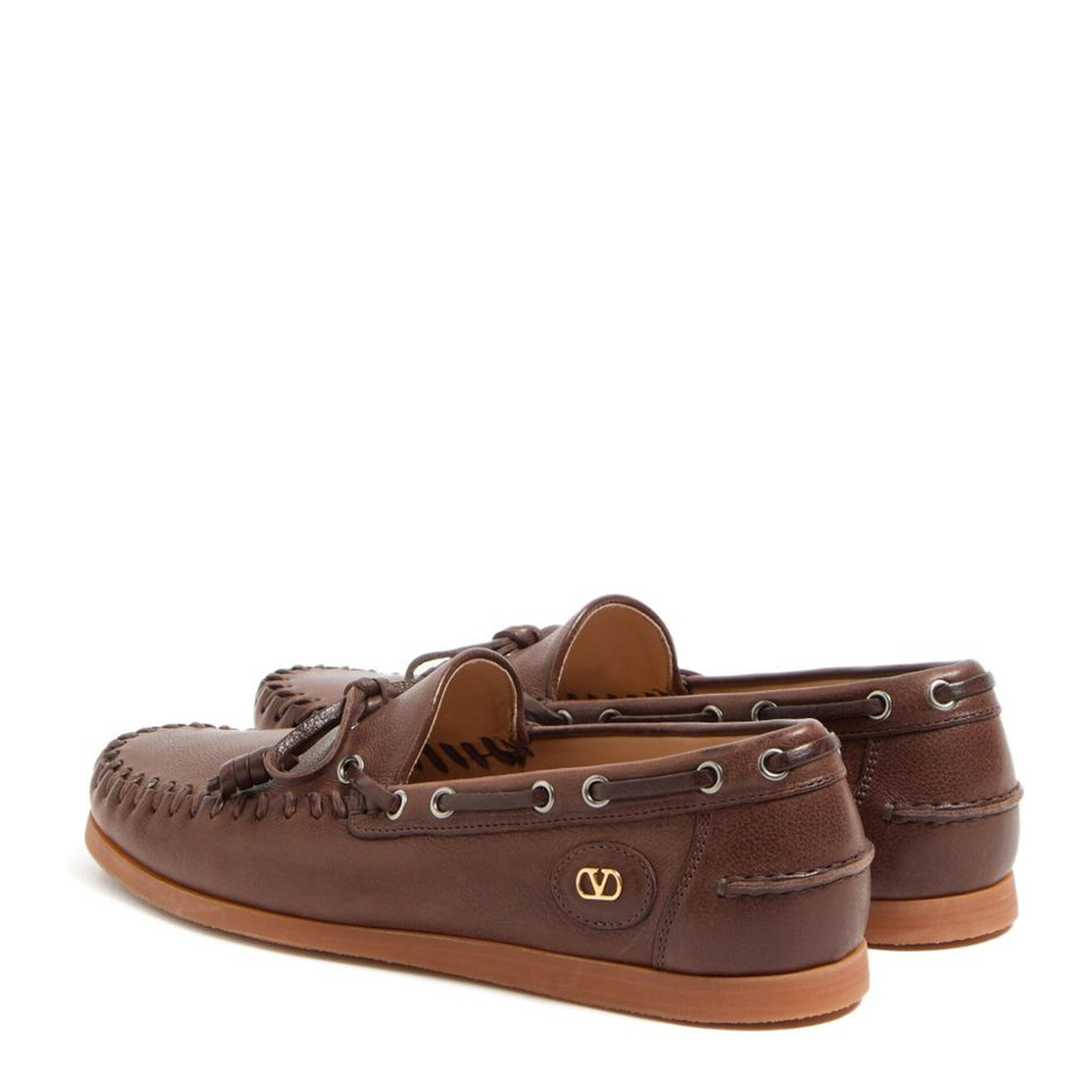 Brown Slip-On Style Bow Detailing VLogo Signature Round Toe