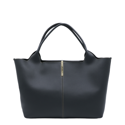 Medium Small Calfskin Shopping Bag - Black