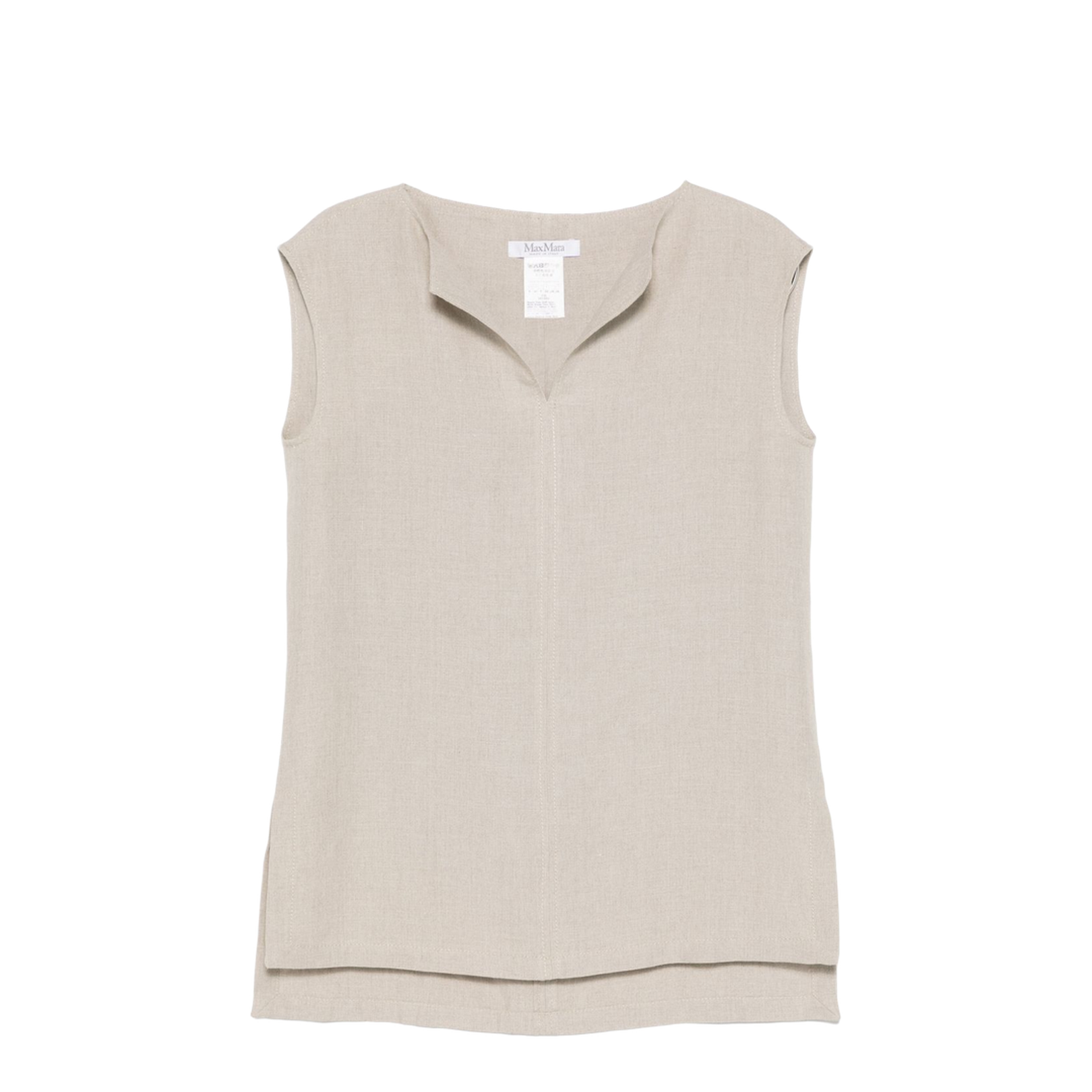 Sand Beige Short Side Slits V-Neck Sleeveless