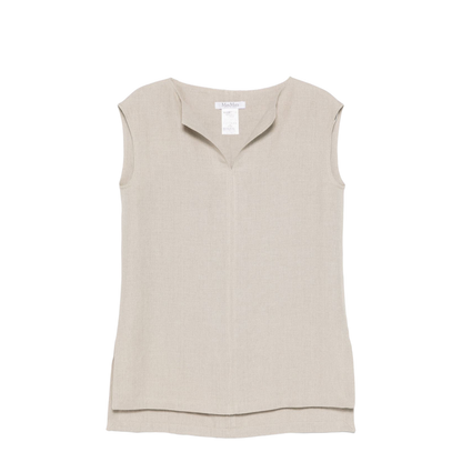 Sand Beige Short Side Slits V-Neck Sleeveless