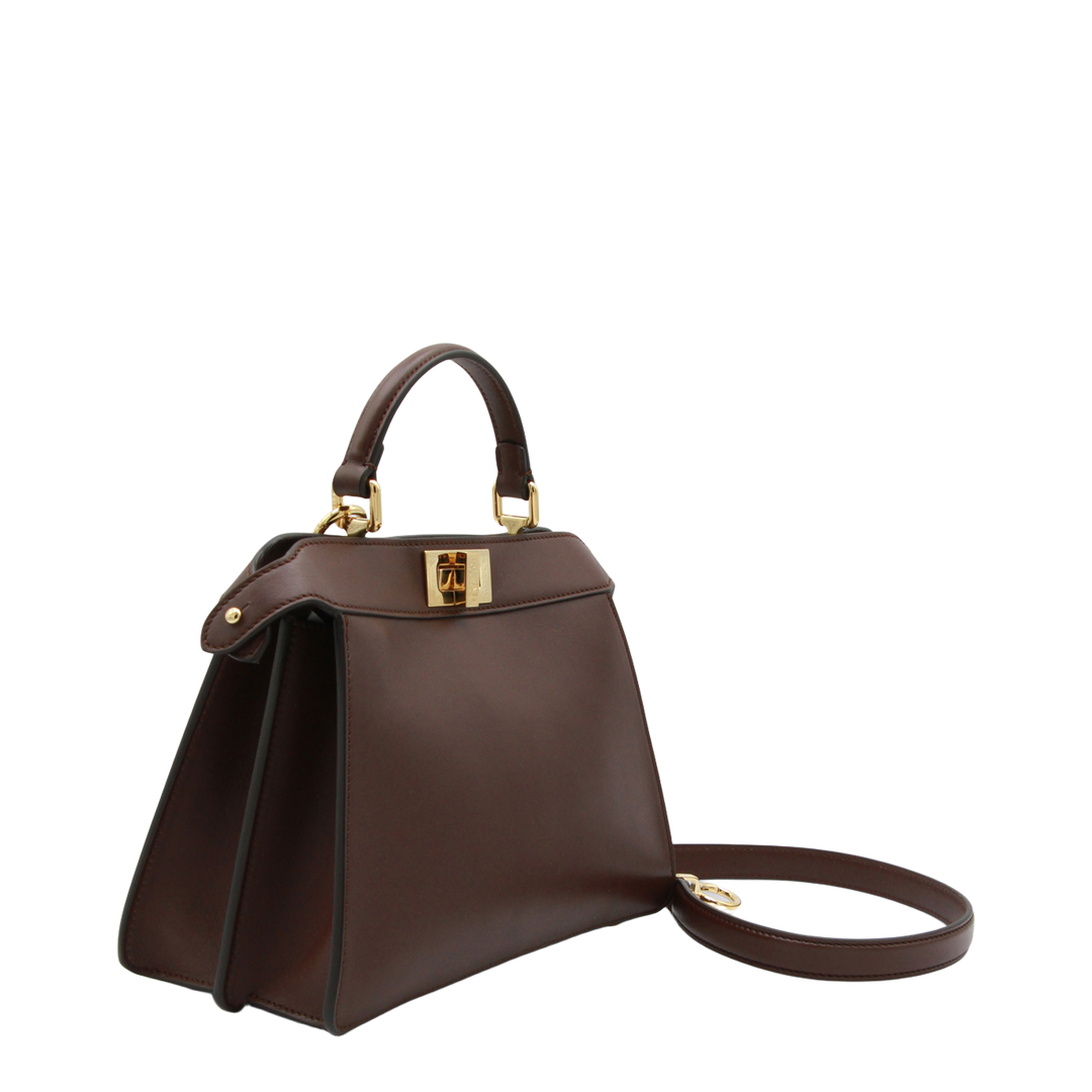 Peekaboo ISeeU Small Calf Leather Top Handle Bag - Mahogany Brown