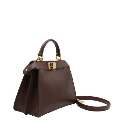 Peekaboo ISeeU Small Calf Leather Top Handle Bag - Mahogany Brown