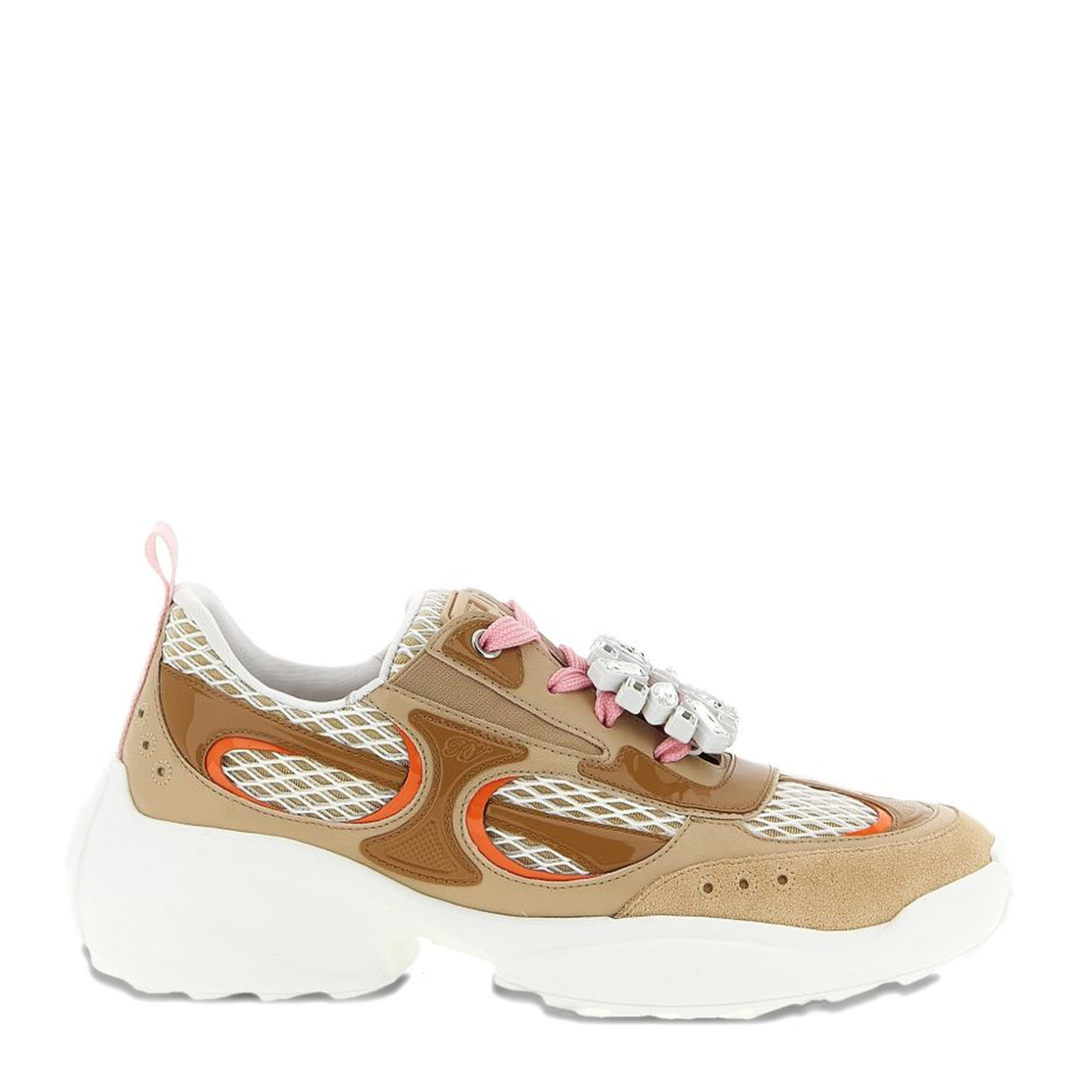 Viv' on the Run Sneakers in Leather and Fabric Beige