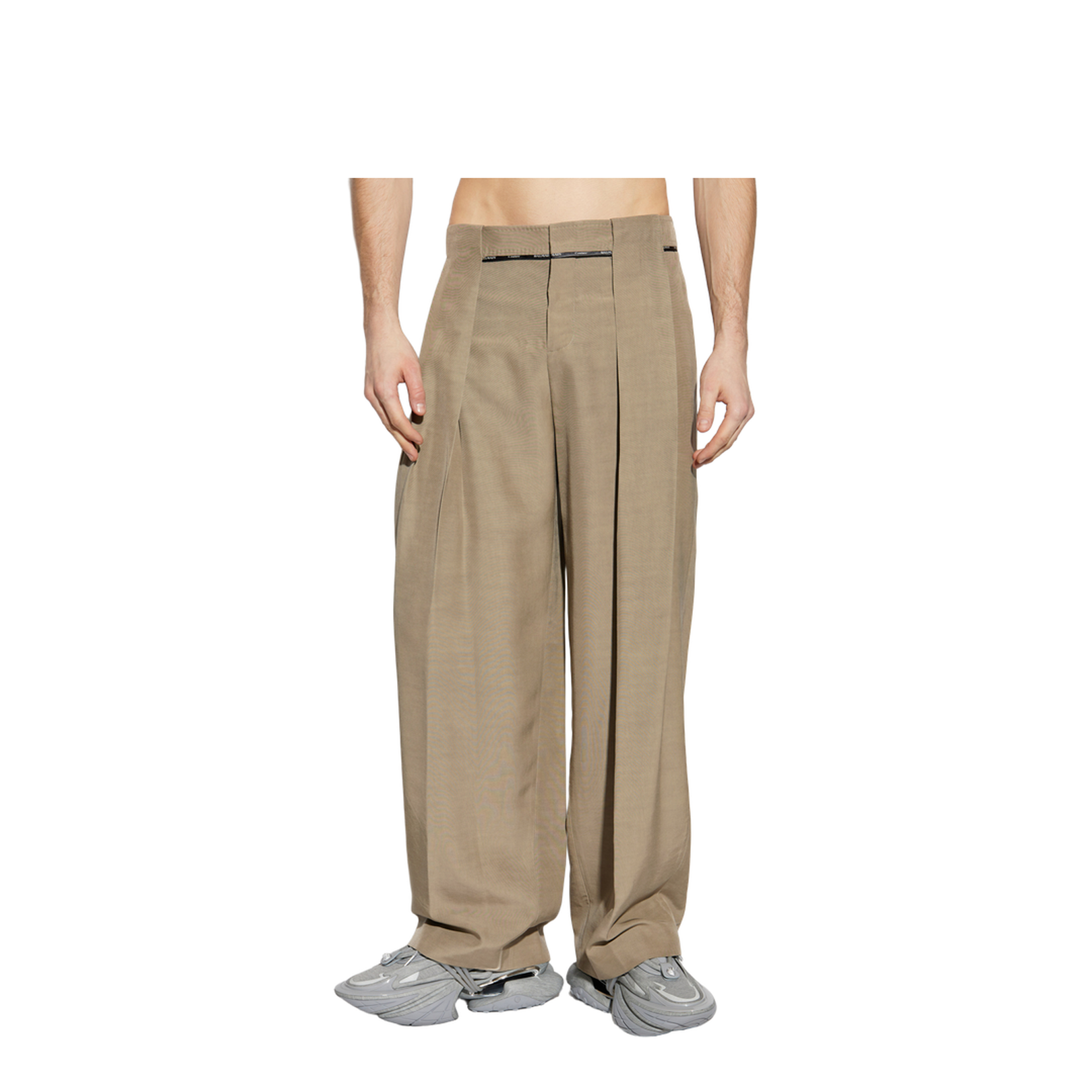 Pleated Cupro Trousers Brown