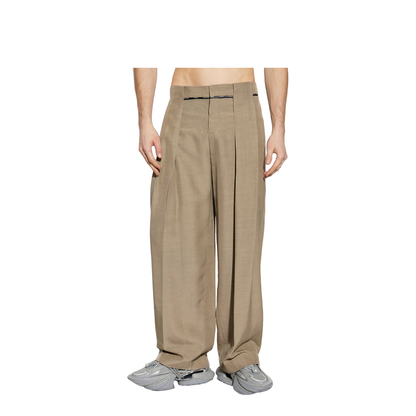 Pleated Cupro Trousers Brown