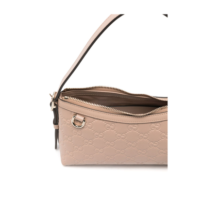 GG Emblem Small Embossed GG Leather Shoulder Bag - Powder Pink / Beige