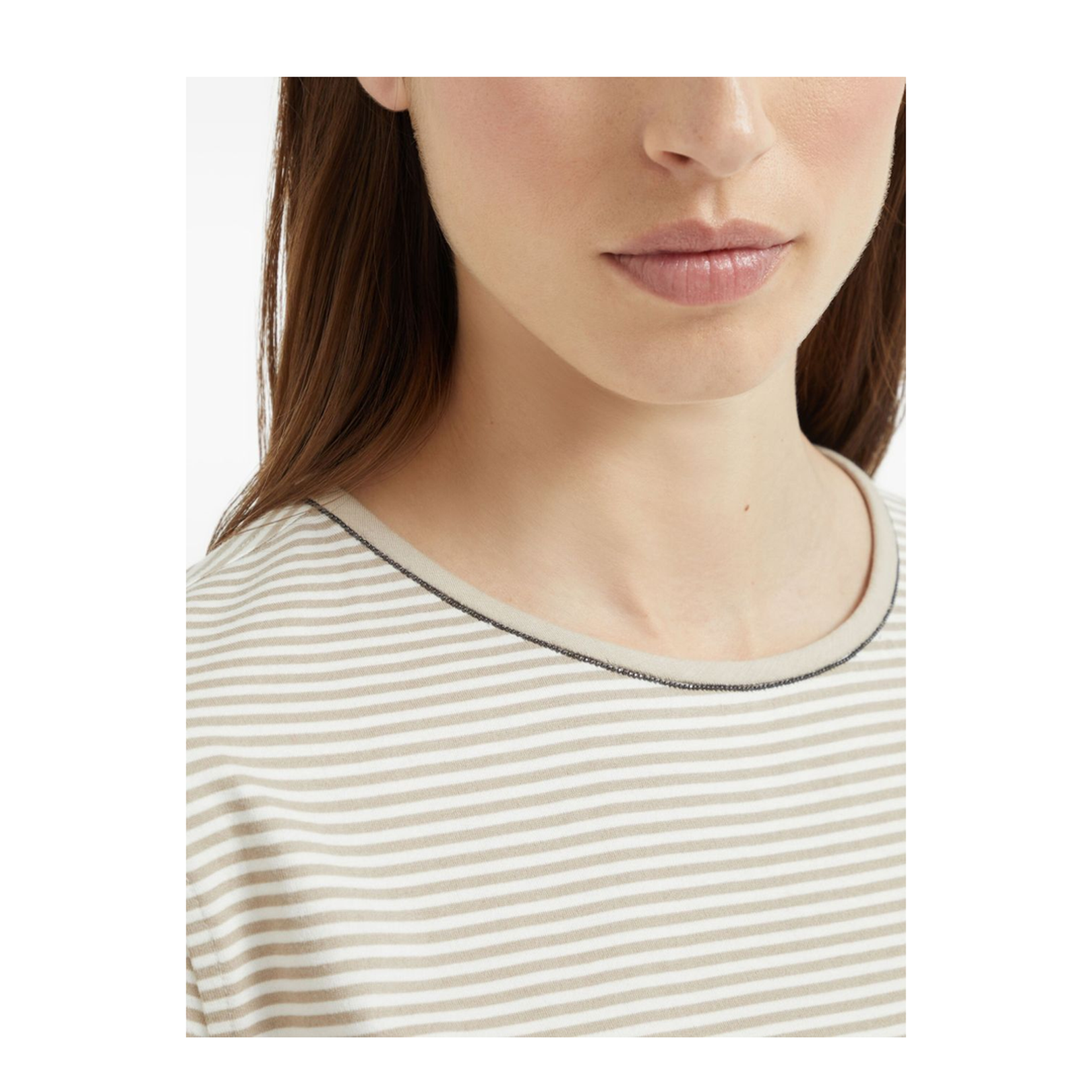 Striped Cotton Jersey T-Shirt with Shiny Neck Detail