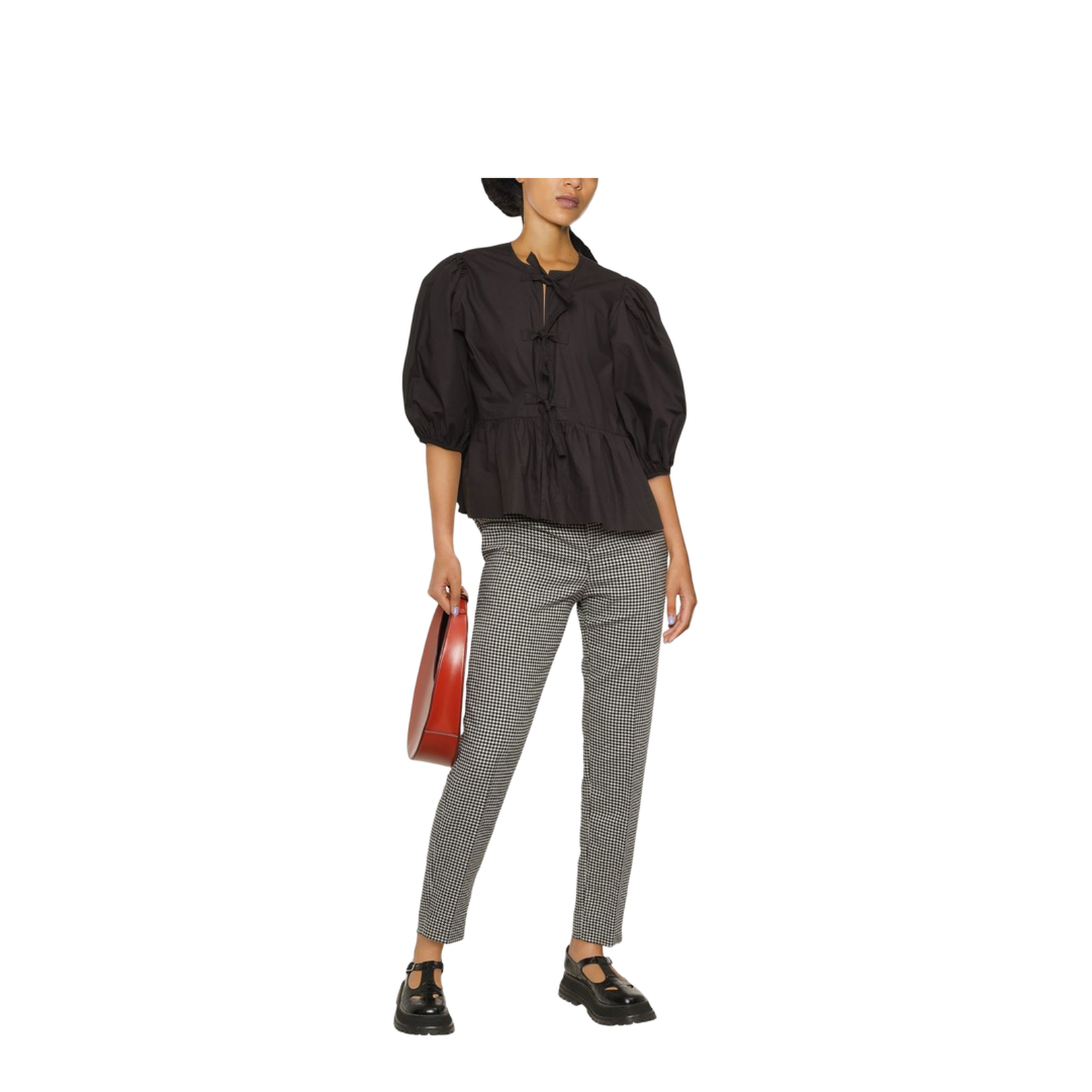 Black Puff-Sleeved Peplum Top