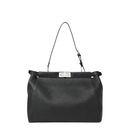 My Peekaboo Large Cuoio Romano FF Split Leather Shoulder Bags - Black