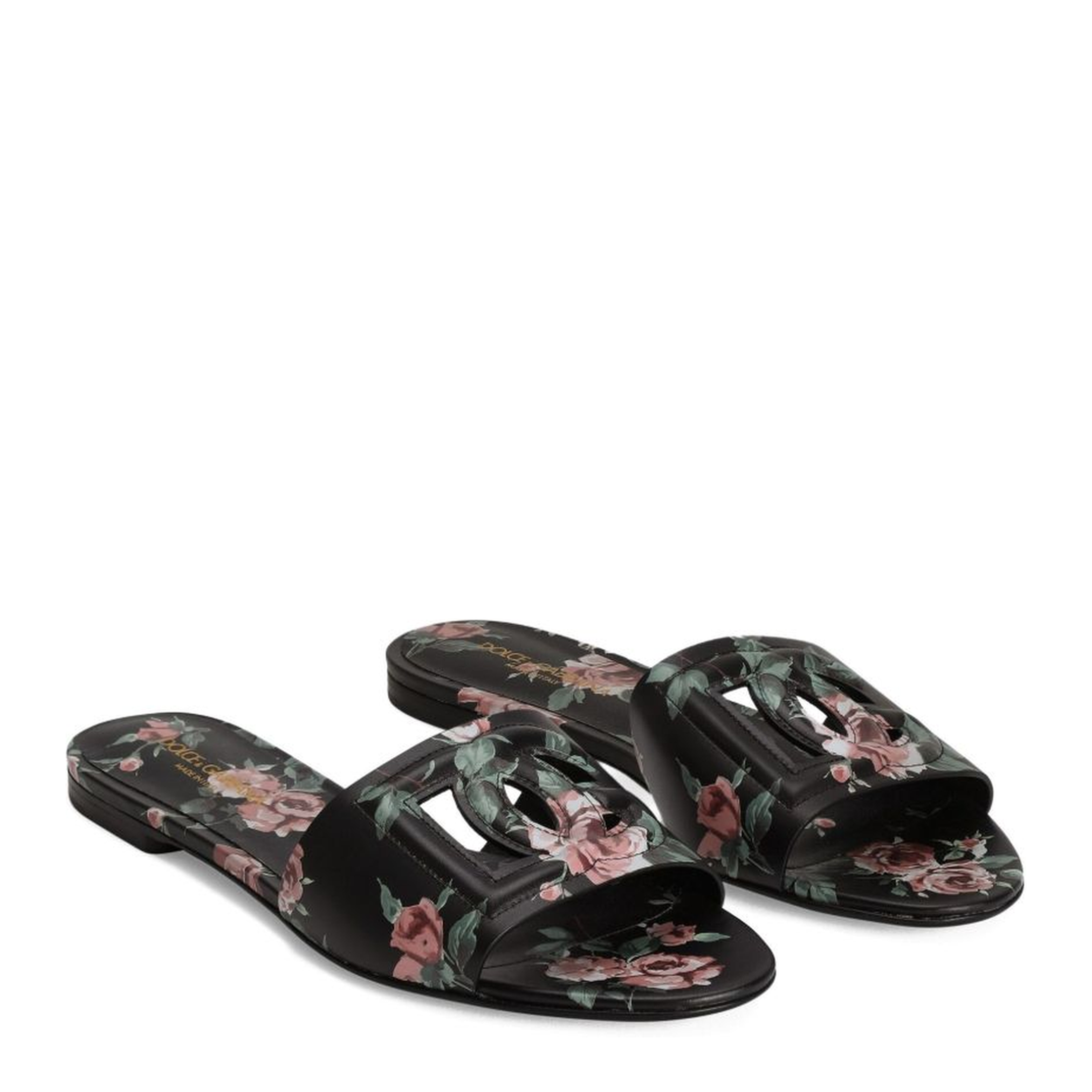 Black Slide Sandals with Cut Out Logo