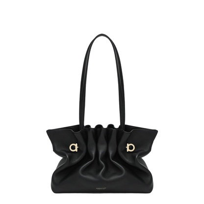 Soft-Bag Small Black Leather Shoulder Bag