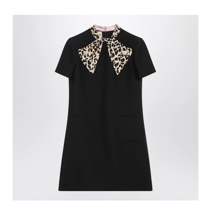 Crepe Couture Dress With Animal-Print Bow