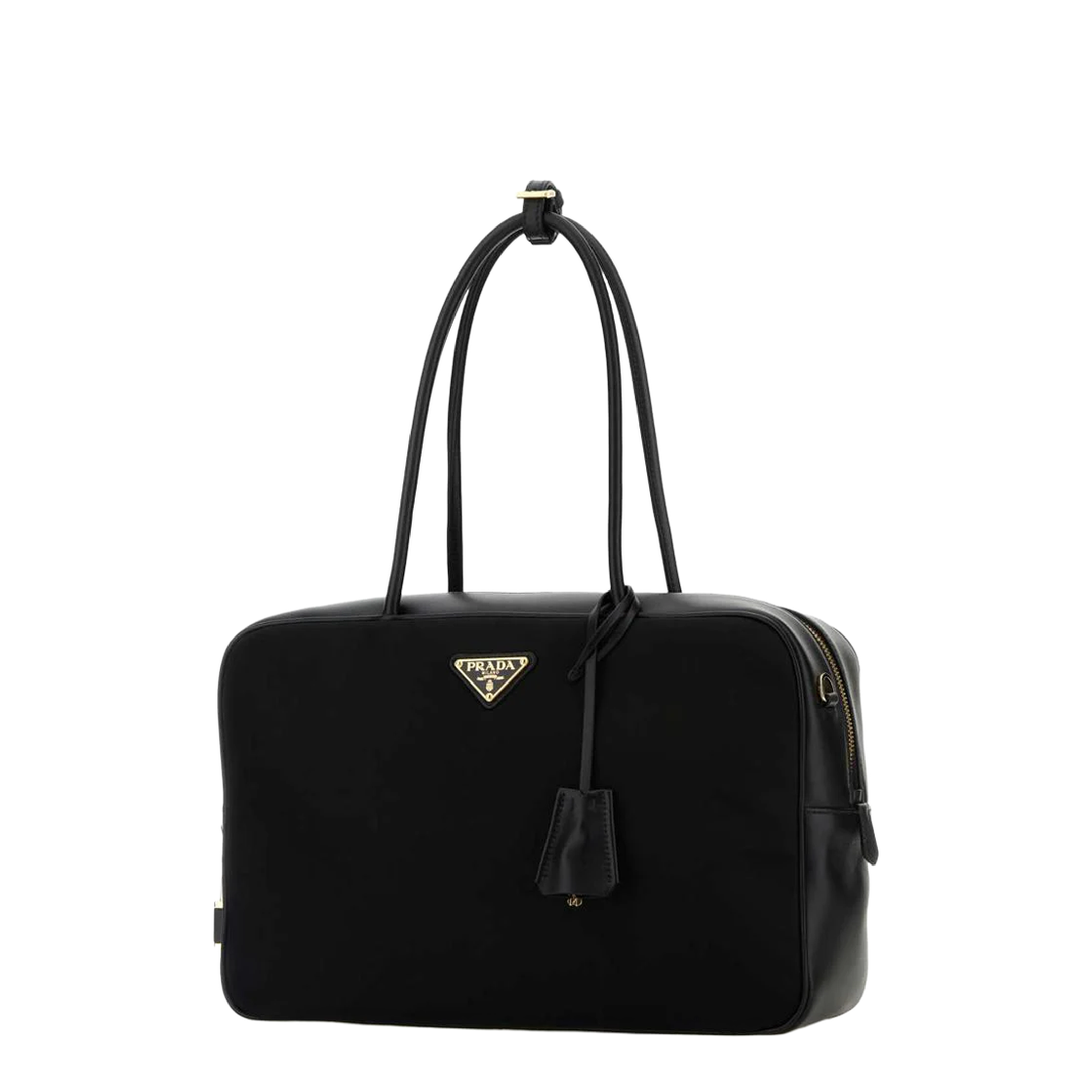 Black Leather And Re-nylon Handbag