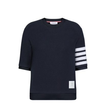 MAYFEYR - Thom Browne - Textured Cotton Piqué 4-Bar T-Shirt - FJS222AJ0248415