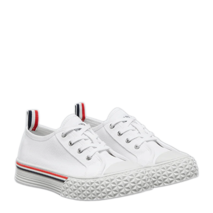 MAYFEYR - Thom Browne - Collegiate Low Top Trainer With Tartan Tread Sole In Organic Canvas - FFD125AF0102100