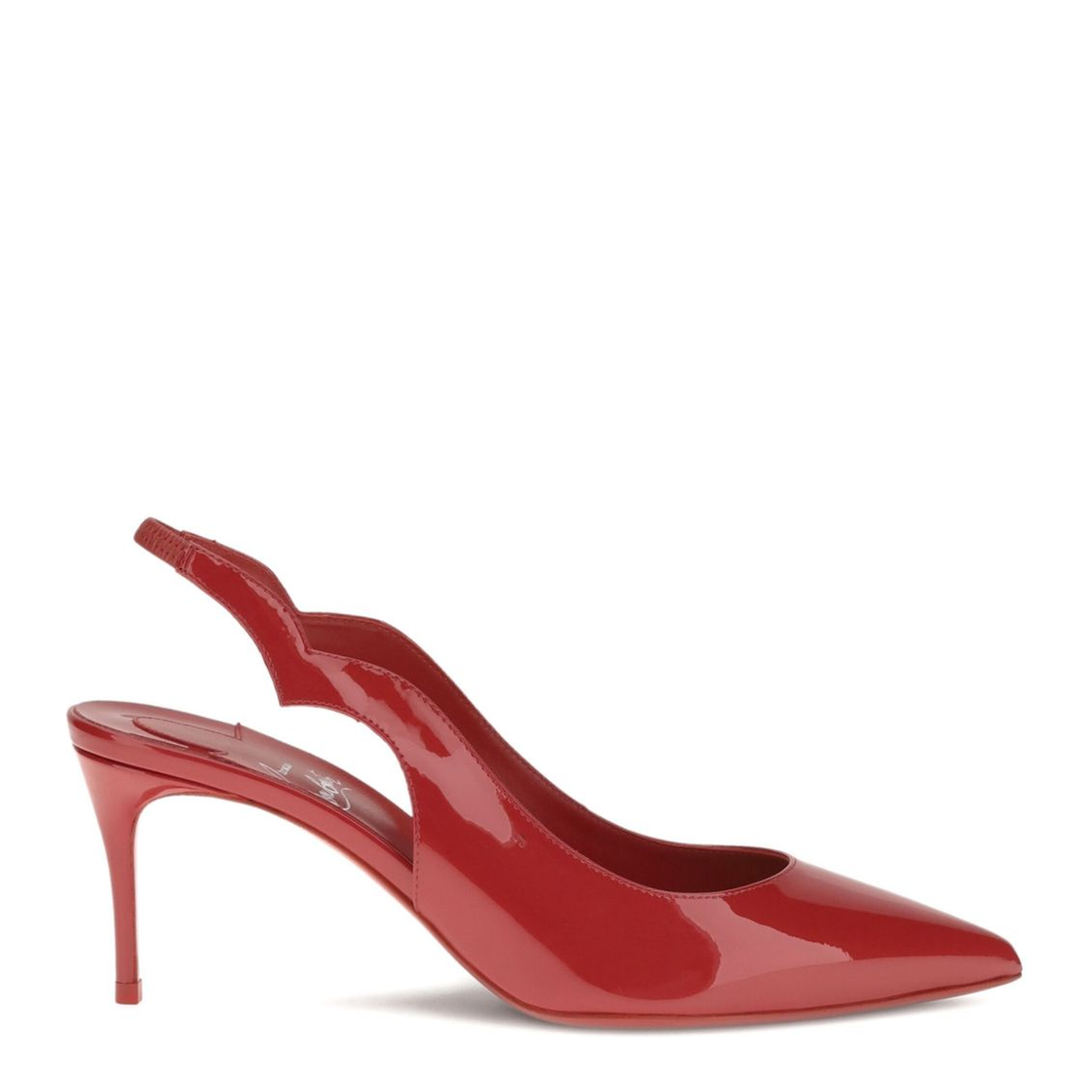 Red Patent Leather Slingback Strap Pointed Toe Cutout Detail Stiletto Heel