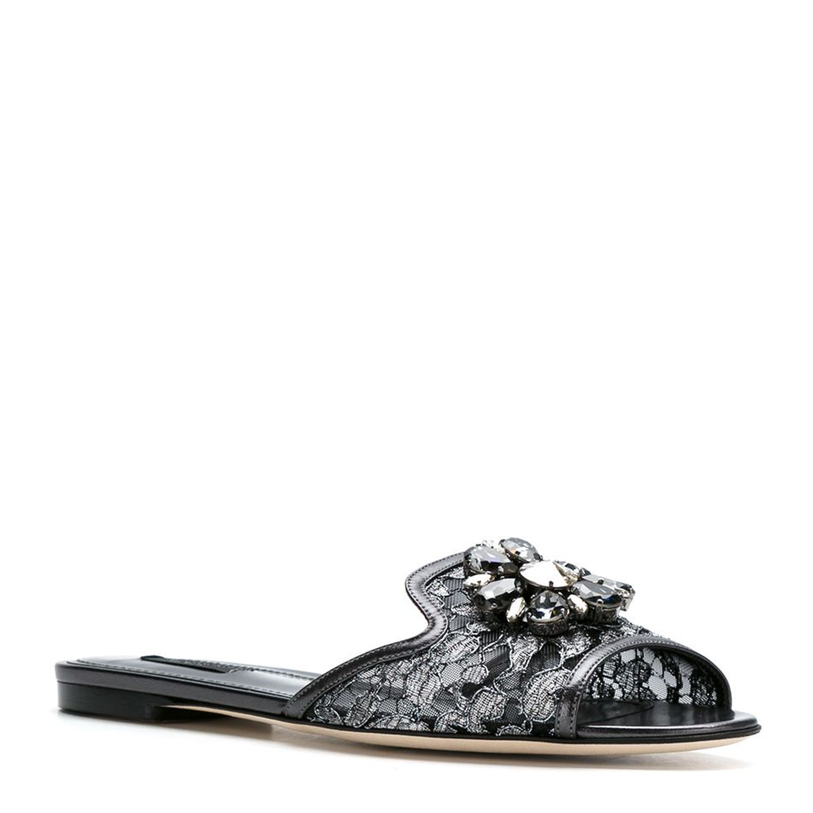 Crystal-Embellished Lace Sandals