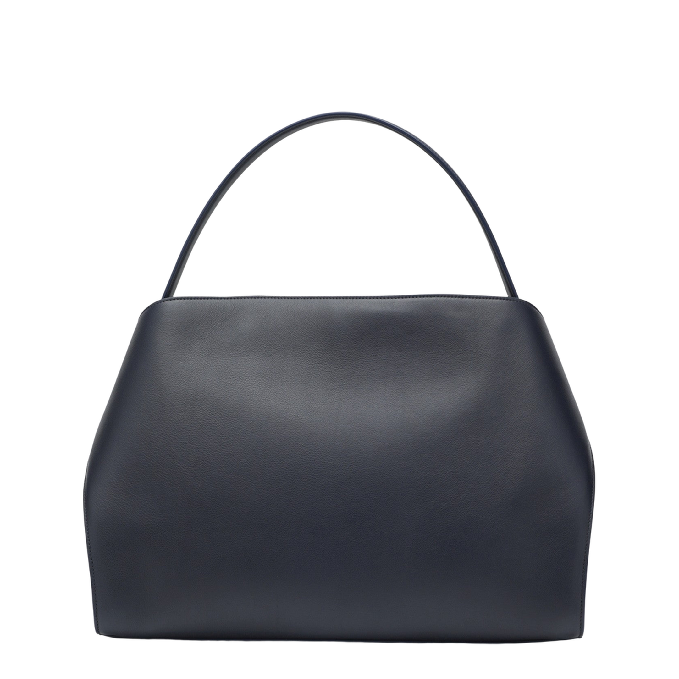 Hug Soft Large Calf Leather Shoulder Bag - Navy