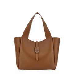 Compact Pebbled Leather Shopping Mini Bag - Brown