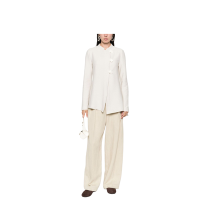 Ivory Button Fastening Round Neck Long Sleeves