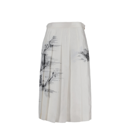 MAYFEYR - Thom Browne - Classic Knee Dropped Back Pleated Skirt In Engineered Bird Toile Printed Silk Twill - FGC400AF1047100