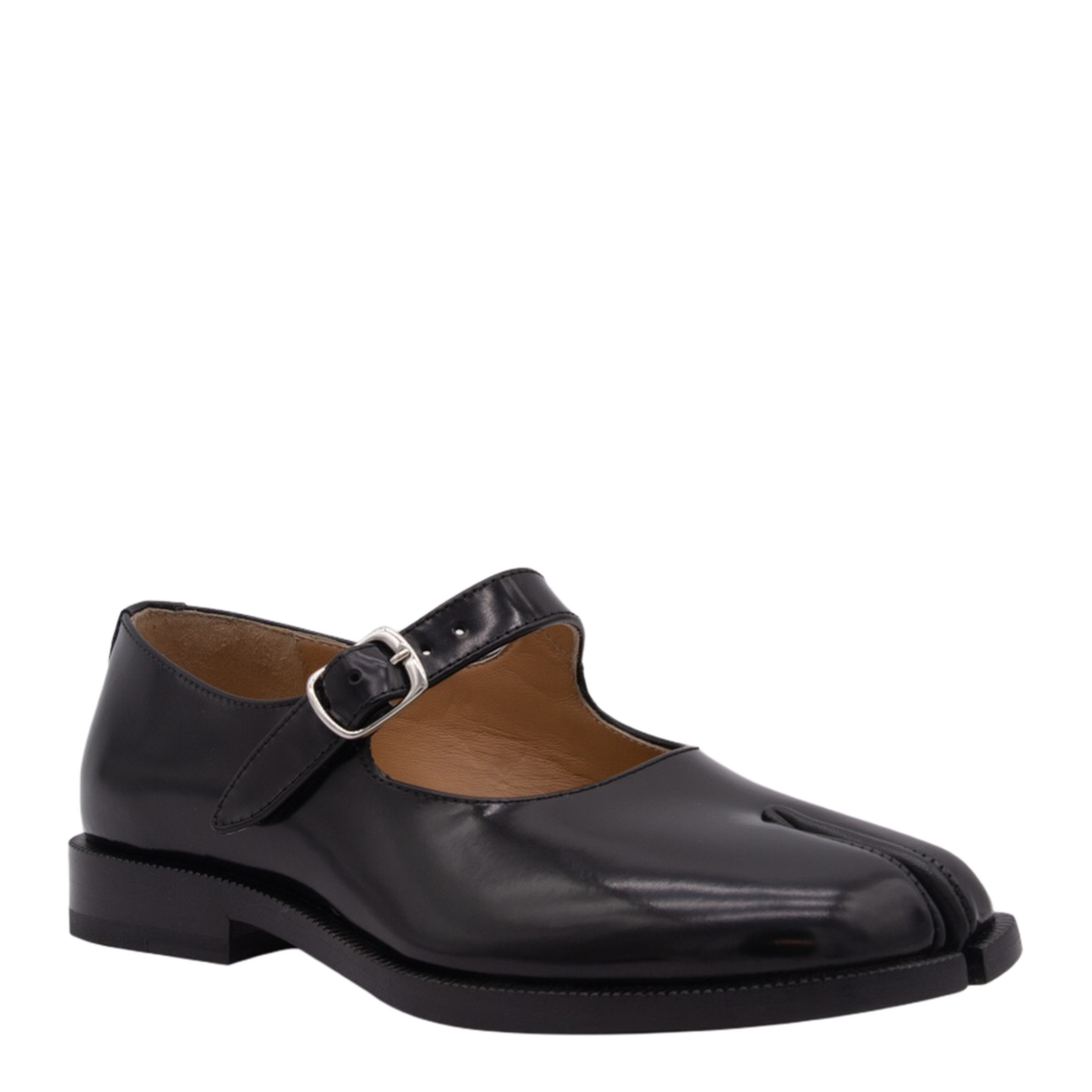 Black Leather Tabi Mary-Jane Shoes