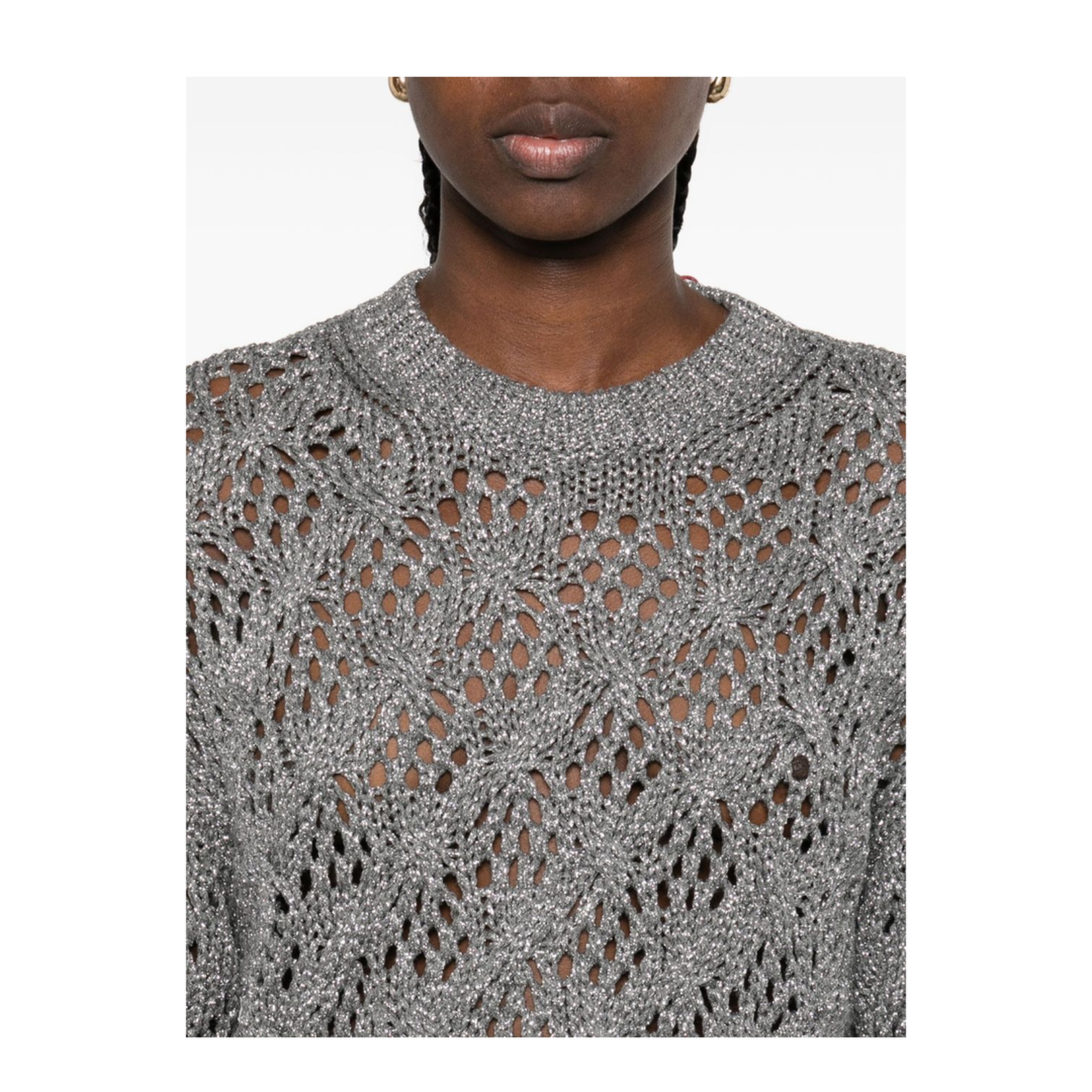 Open-Knit Crewneck Jumper in Grey