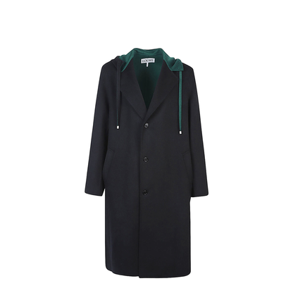 Black Wool And Cashmere Blend Hooded Coat