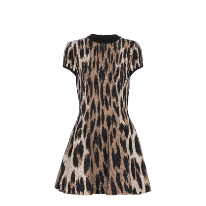 A-line leopard print jacquard dress