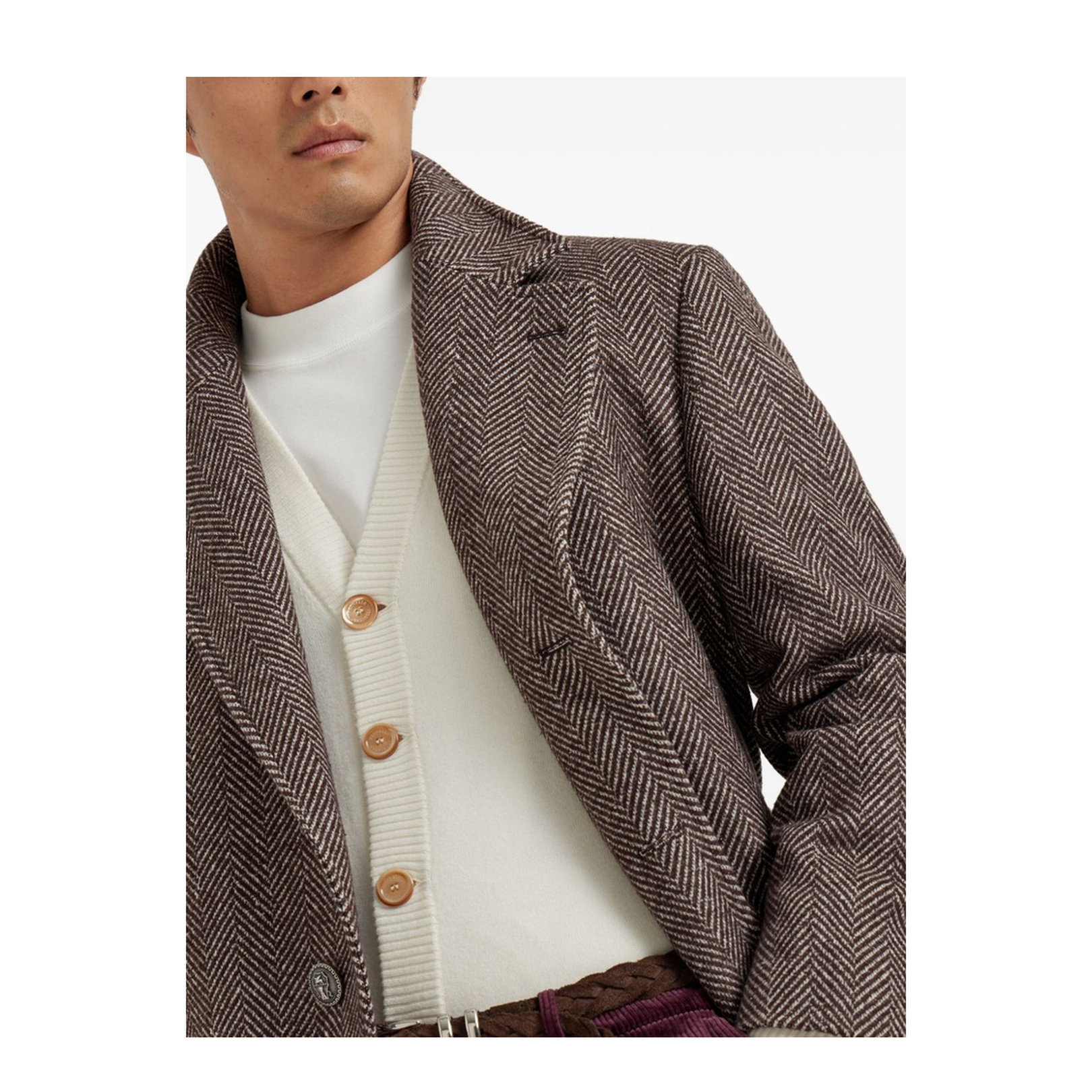 Beige Coat with Frontal Logo Buttons Closure