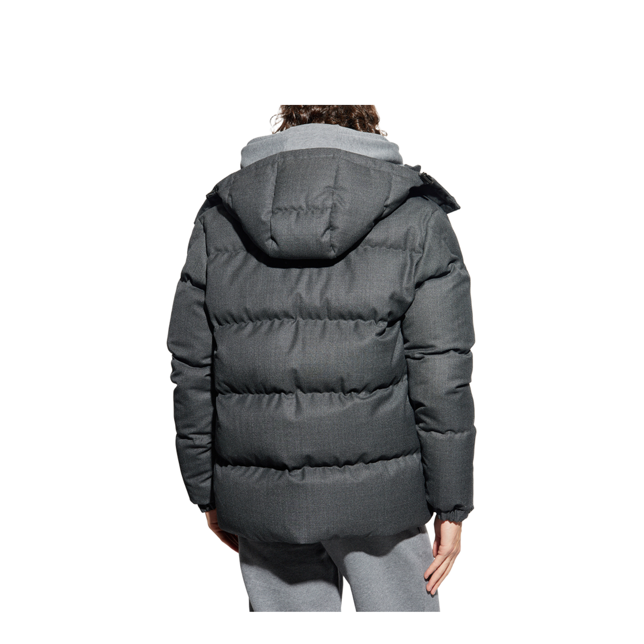 Black Eawy Hooded Wool Short Down Jacket