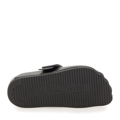 Balenciaga Black Sunday Clogs with Logo Strap