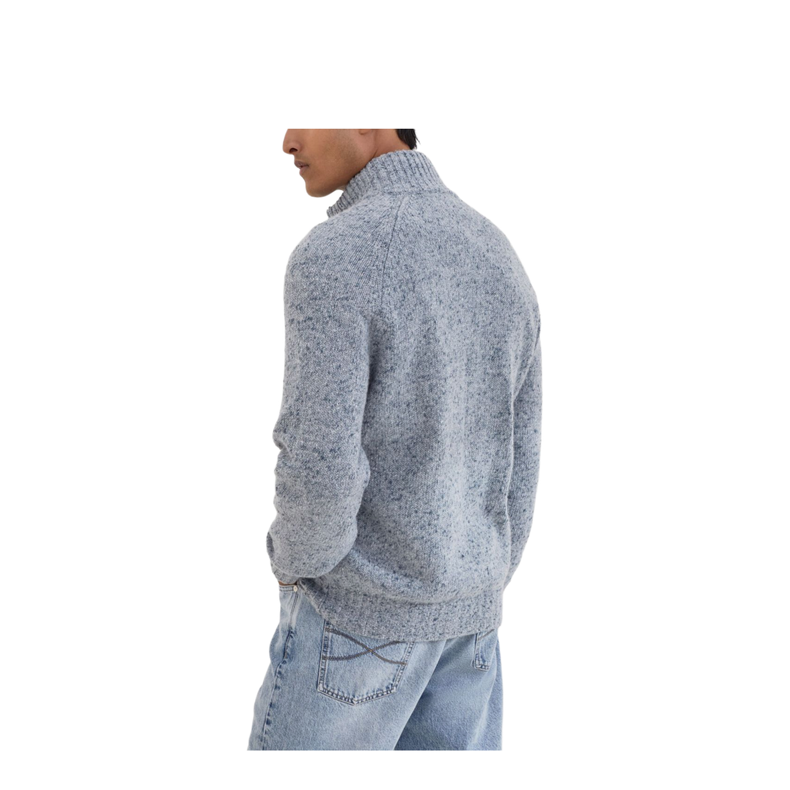 Zip-Front Cardigan in Light Blue Denim