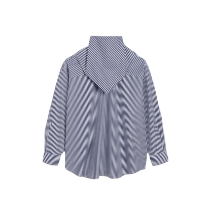 Blue Cotton Long Sleeves Striped Bandana Blouse