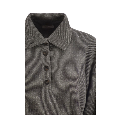 Cotton and Viscose Rib Knit High Collar