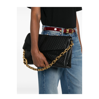 Large GG Leather Shoulder Bag - Black