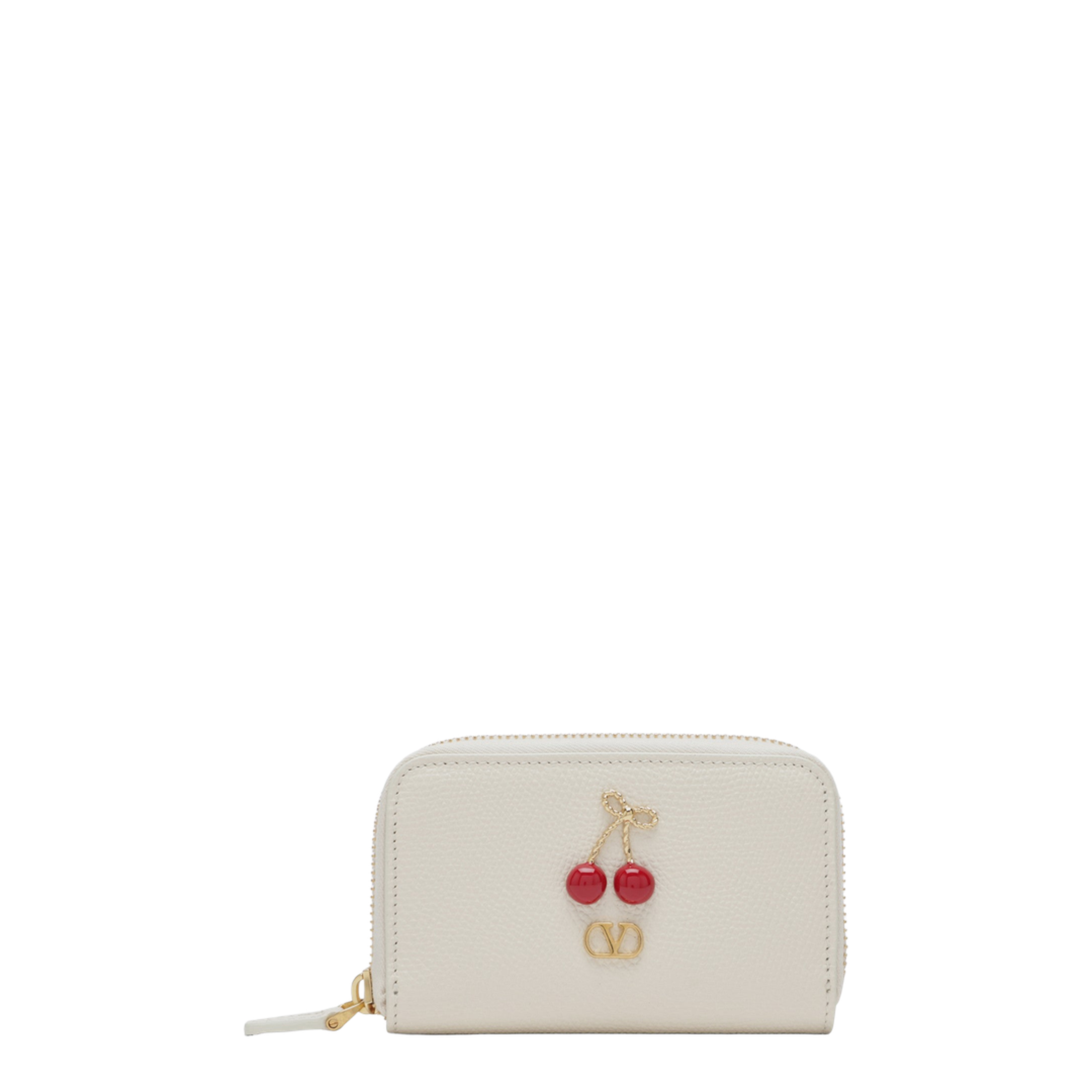 Cherryfic Mini Zip Wallet In Grainy Calfskin