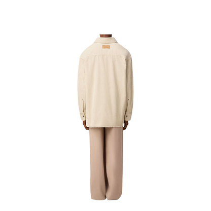 Ivory White Cotton Corduroy Side Slit Overshirt