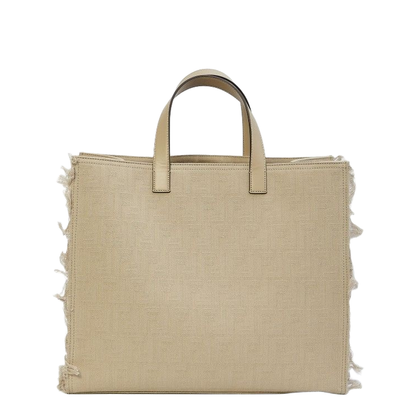 FF Jacquard Fringed
Beige Leather Bag