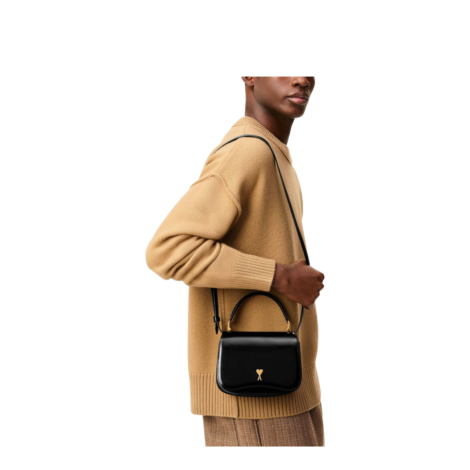 Black Glazed Leather Top Handle Bag