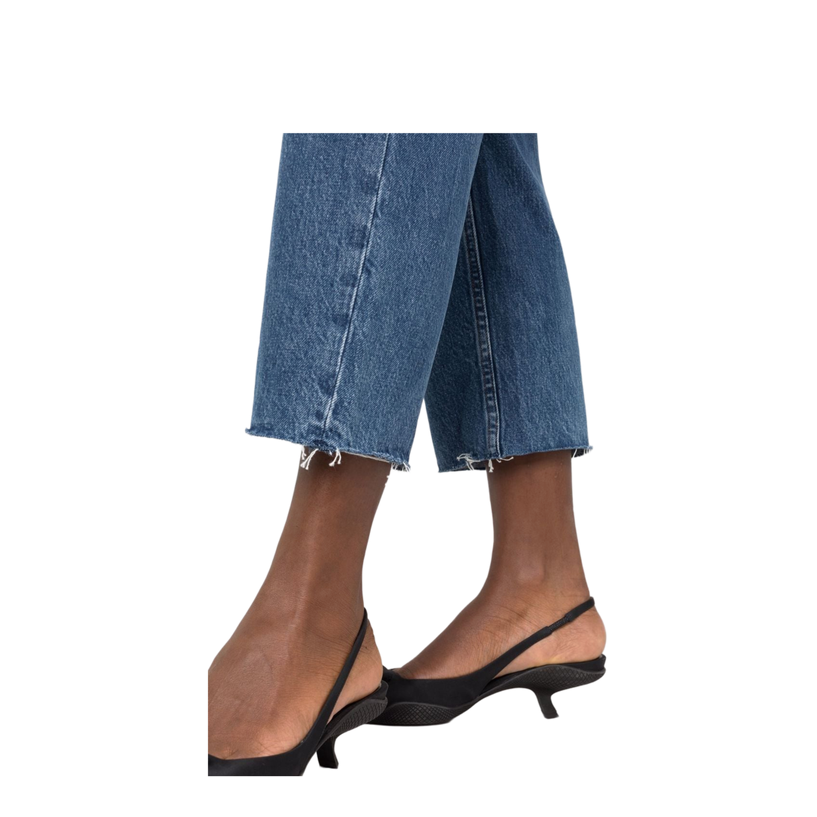 Blue Cotton Cropped Straight-Leg Jeans
