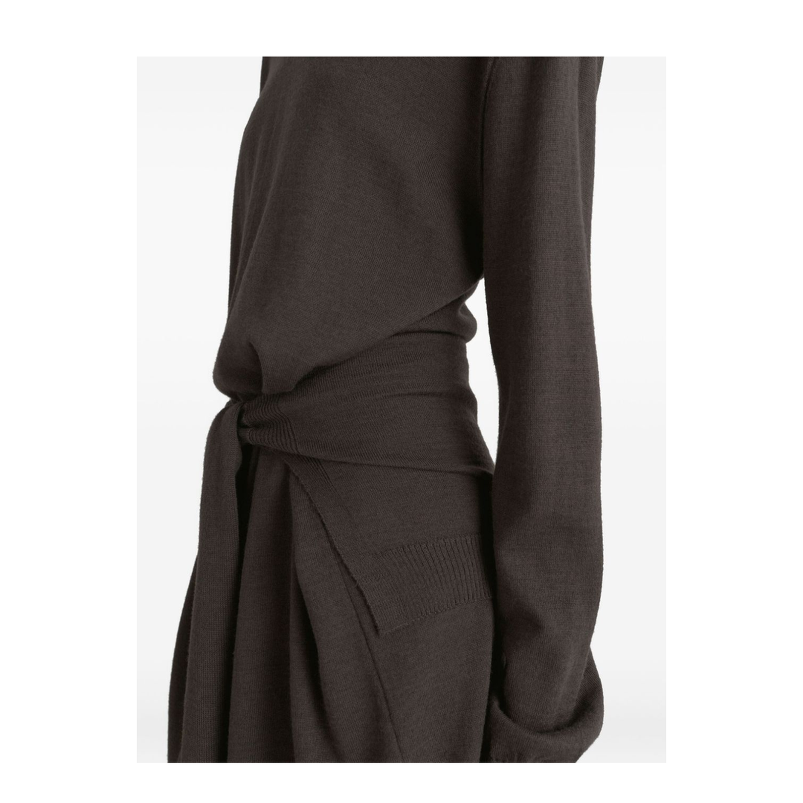 Dark Cacao Brown Turtleneck with Tie-Waist Belt