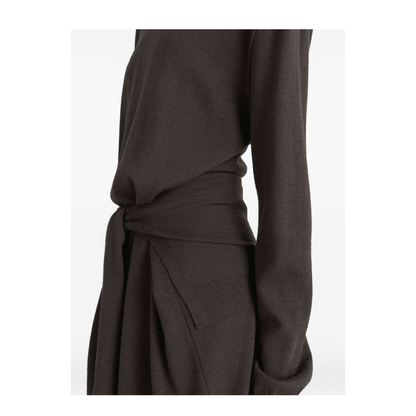 Dark Cacao Brown Turtleneck with Tie-Waist Belt