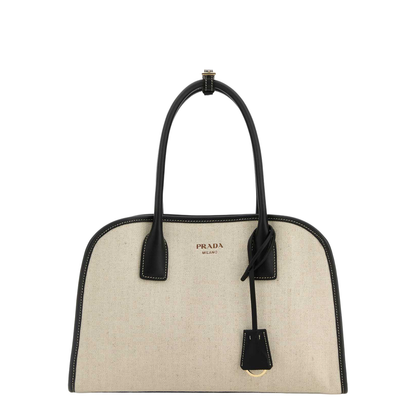 Medium Linen Blend and Leather Tote Bag