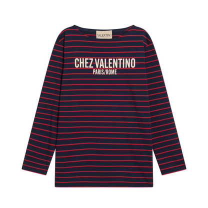 Blue T-shirt with red stripes